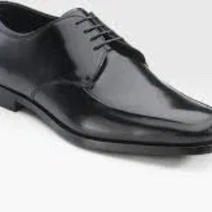 Prada Men's Black Apron Front Leather Derby Shoes NEVER WORN